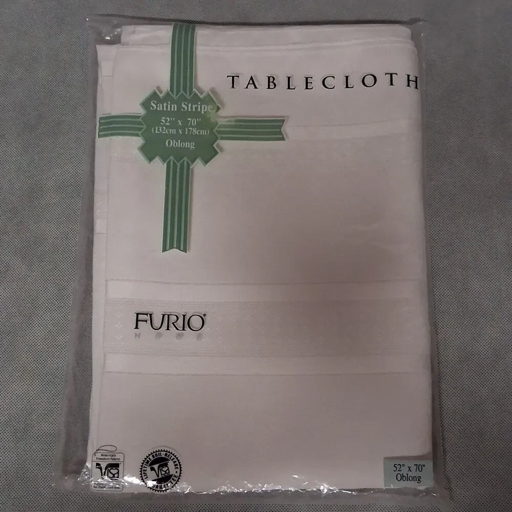 Furio White Cloth Tablecloth Satin Stripe Oblong 52